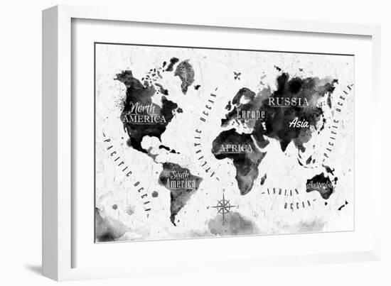 Ink World Map-anna42f-Framed Art Print