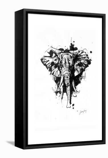 Inked Elephant-James Grey-Framed Stretched Canvas