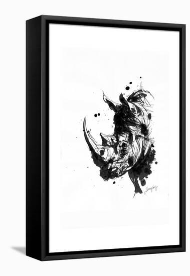 Inked Rhino-James Grey-Framed Stretched Canvas