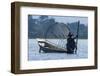 Inlay Lake, Shan State, Myanmar. Fisherman poles his canoe.-Tom Haseltine-Framed Photographic Print