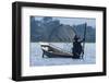 Inlay Lake, Shan State, Myanmar. Fisherman poles his canoe.-Tom Haseltine-Framed Photographic Print