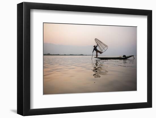 Inle Lake Fisherman at Sunrise (Intha Fisherman), Near Nyaungshwe, Shan State, Myanmar (Burma)-Matthew Williams-Ellis-Framed Photographic Print