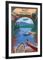 Inlet, New York - Adirondacks Canoe Scene-Lantern Press-Framed Art Print