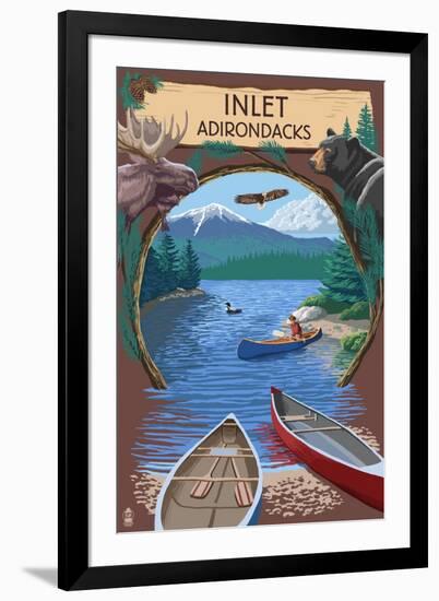 Inlet, New York - Adirondacks Canoe Scene-Lantern Press-Framed Art Print