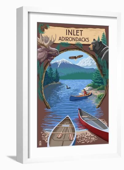 Inlet, New York - Adirondacks Canoe Scene-Lantern Press-Framed Art Print