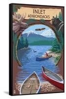 Inlet, New York - Adirondacks Canoe Scene-Lantern Press-Framed Stretched Canvas