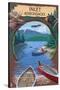 Inlet, New York - Adirondacks Canoe Scene-Lantern Press-Stretched Canvas