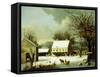 Inn Scene, Seven Miles to New Haven-George Henry Durrie-Framed Stretched Canvas