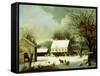 Inn Scene, Seven Miles to New Haven-George Henry Durrie-Framed Stretched Canvas
