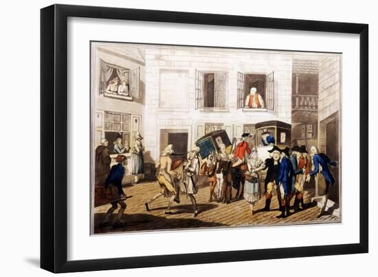 Inn Yard at Calais, Pub. by William Holland, London, 1790 (Hand-Coloured Aquatint)-Frederick George Byron-Framed Giclee Print