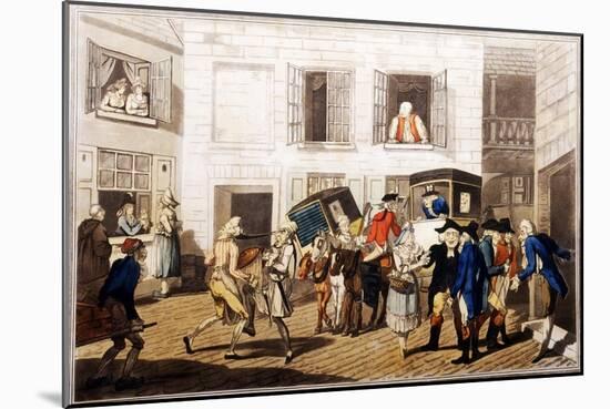 Inn Yard at Calais, Pub. by William Holland, London, 1790 (Hand-Coloured Aquatint)-Frederick George Byron-Mounted Giclee Print