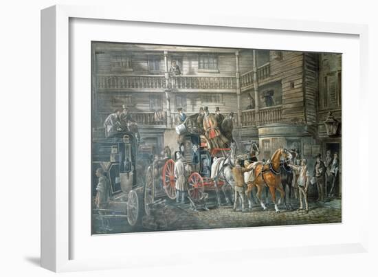 Inn Yard with Mail Coach Preparing to Leave, C1840-null-Framed Giclee Print