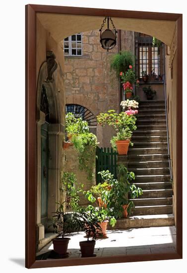 Inner Courtyard in the Old Town of Orvieto with Souvenir Shop, Orvieto, Italy-null-Framed Premium Giclee Print