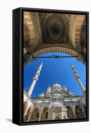 Inner Courtyard Low Angle View of Yeni Cami or New Mosque, Istanbul, Turkey-Stefano Politi Markovina-Framed Stretched Canvas