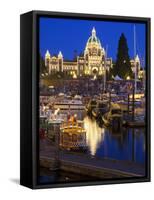 Inner Harbour with Parliament Building at Night, Victoria, Vancouver Island, British Columbia, Cana-Martin Child-Framed Stretched Canvas