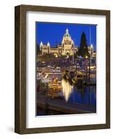 Inner Harbour with Parliament Building at Night, Victoria, Vancouver Island, British Columbia, Cana-Martin Child-Framed Photographic Print