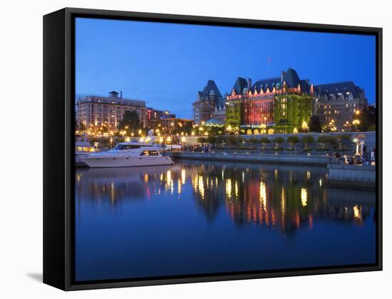 Inner Harbour with the Empress Hotel at Night, Victoria, Vancouver Island, British Columbia, Canada-Martin Child-Framed Stretched Canvas