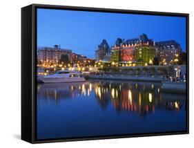 Inner Harbour with the Empress Hotel at Night, Victoria, Vancouver Island, British Columbia, Canada-Martin Child-Framed Stretched Canvas