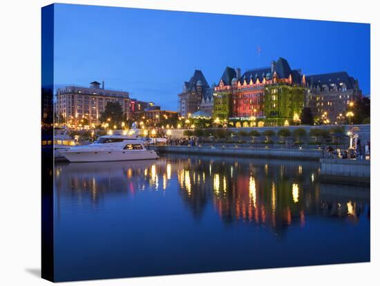 Inner Harbour with the Empress Hotel at Night, Victoria, Vancouver Island, British Columbia, Canada-Martin Child-Stretched Canvas