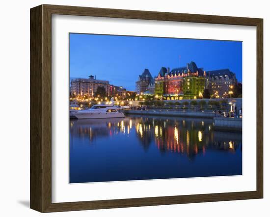 Inner Harbour with the Empress Hotel at Night, Victoria, Vancouver Island, British Columbia, Canada-Martin Child-Framed Photographic Print