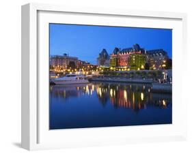 Inner Harbour with the Empress Hotel at Night, Victoria, Vancouver Island, British Columbia, Canada-Martin Child-Framed Photographic Print