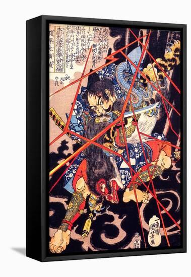 Ino Hayata Hironao Grappling with the Monster-Kuniyoshi Utagawa-Framed Stretched Canvas