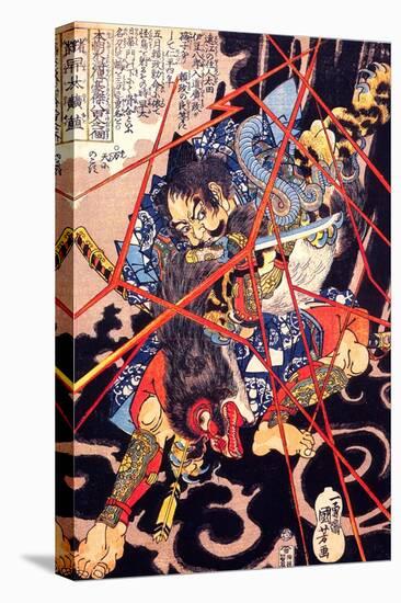 Ino Hayata Hironao Grappling with the Monster-Kuniyoshi Utagawa-Stretched Canvas