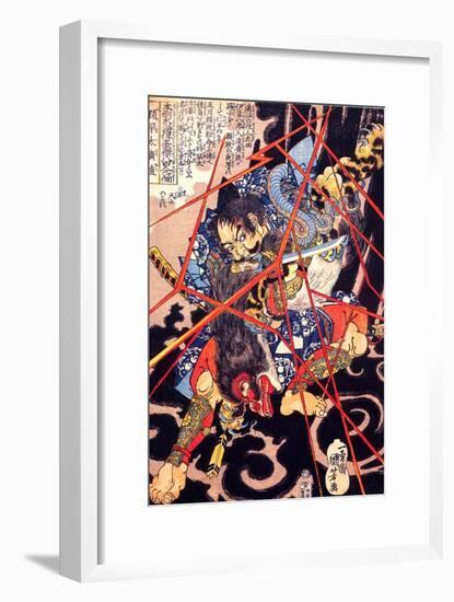 Ino Hayata Hironao Grappling with the Monster-Kuniyoshi Utagawa-Framed Giclee Print