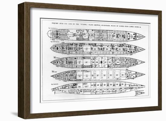 Inquiry in the Loss of the Titanic: Cross Sections of the Ship (Engraving) (B/W Photo)-English-Framed Giclee Print