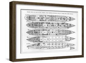 Inquiry in the Loss of the Titanic: Cross Sections of the Ship (Engraving) (B/W Photo)-English-Framed Giclee Print