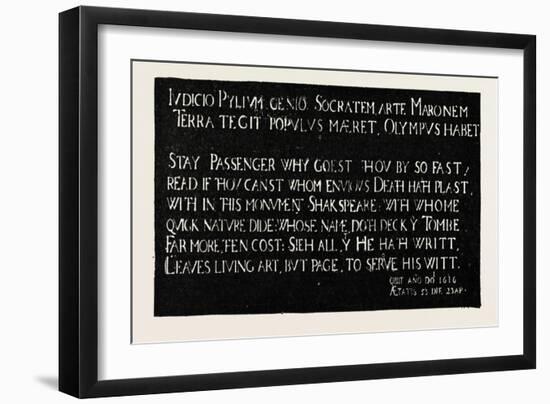 Inscription on the Memorial Tablet to Shakespeare, Holy Trinity Church, Stratford-On-Avon, 1888-null-Framed Giclee Print