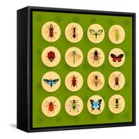 Insects round Button Flat Icons Set with Fly Dragonfly Bee Isolated Vector Illustration-Macrovector-Framed Stretched Canvas