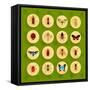 Insects round Button Flat Icons Set with Fly Dragonfly Bee Isolated Vector Illustration-Macrovector-Framed Stretched Canvas