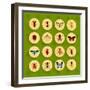 Insects round Button Flat Icons Set with Fly Dragonfly Bee Isolated Vector Illustration-Macrovector-Framed Art Print