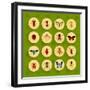 Insects round Button Flat Icons Set with Fly Dragonfly Bee Isolated Vector Illustration-Macrovector-Framed Art Print