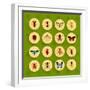 Insects round Button Flat Icons Set with Fly Dragonfly Bee Isolated Vector Illustration-Macrovector-Framed Art Print