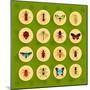 Insects round Button Flat Icons Set with Fly Dragonfly Bee Isolated Vector Illustration-Macrovector-Mounted Art Print