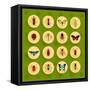 Insects round Button Flat Icons Set with Fly Dragonfly Bee Isolated Vector Illustration-Macrovector-Framed Stretched Canvas