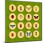 Insects round Button Flat Icons Set with Fly Dragonfly Bee Isolated Vector Illustration-Macrovector-Mounted Art Print