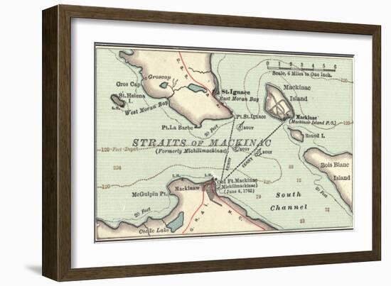 Inset Map of Mackinac Island and the Straits of Mackinac, Michigan-Encyclopaedia Britannica-Framed Art Print