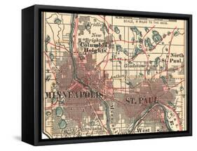 Inset Map of Minneapolis and St. Paul, Minnesota-Encyclopaedia Britannica-Framed Stretched Canvas