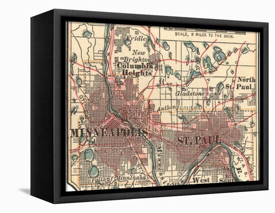 Inset Map of Minneapolis and St. Paul, Minnesota-Encyclopaedia Britannica-Framed Stretched Canvas