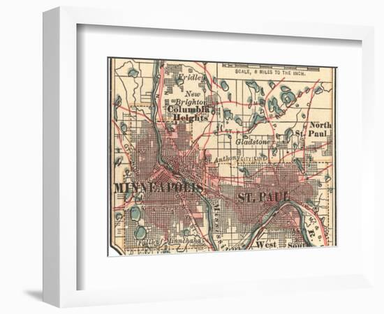 Inset Map of Minneapolis and St. Paul, Minnesota-Encyclopaedia Britannica-Framed Art Print