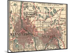Inset Map of Minneapolis and St. Paul, Minnesota-Encyclopaedia Britannica-Mounted Art Print