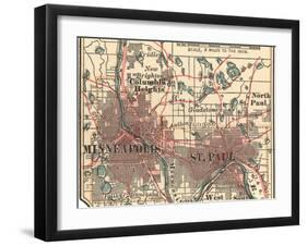 Inset Map of Minneapolis and St. Paul, Minnesota-Encyclopaedia Britannica-Framed Art Print