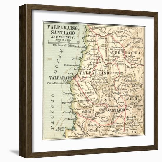 Inset Map of Valparaiso, Santiago and Vicinity. Chile-Encyclopaedia Britannica-Framed Art Print