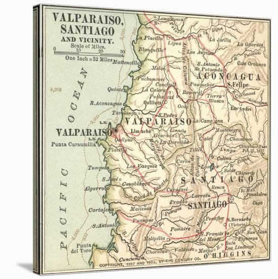 Inset Map of Valparaiso, Santiago and Vicinity. Chile-Encyclopaedia Britannica-Stretched Canvas