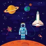 Vector Flat Space Elements with Spaceship and Planets.-Inshpulya-Art Print