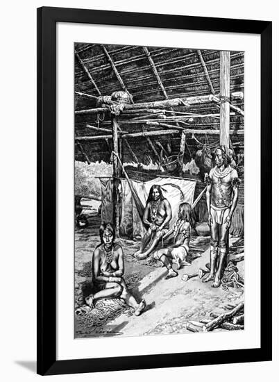 Inside a Ticuna Hut, South Ameriica, 1895-null-Framed Giclee Print