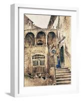 Inside Courtyard of Tenement-Antonio Mancini-Framed Giclee Print